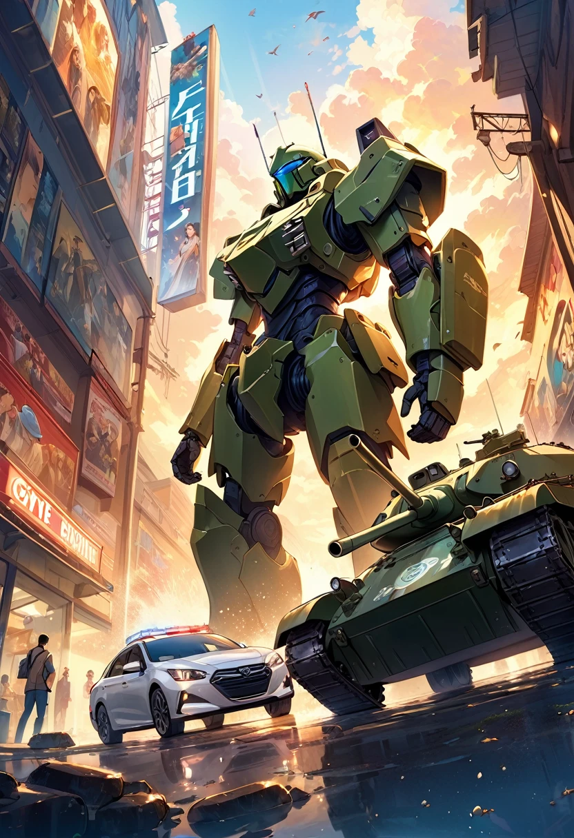Highest quality、High resolution、Detailed Background、Beautiful face in every detail、Anatomically correct、Detailed facial expressions、fine grain、Movie Posters, Armored Tank, A peaceful car wash scene、((whole body, From below:1.2, Side Shot, avert your eyes:1.2)), break ((one person's:1.2)、((Chibi Girl:1.2)))、Bright and clean hair color、Big beautiful blue eyes、Fuller lips、Pink Lips、Braided twin tails、Ahoge、(Water is being sprayed on the tank with a hose:1.2、A rainbow appears:1.2)、(Cute military uniform、cute leather shoes)、break ((Washing the tank:1.2)、A hose and rag in one hand)、((The background is a baseball yard、Soap bubbles fly、Strong sunlight))、(A frog jumps:1.2)、