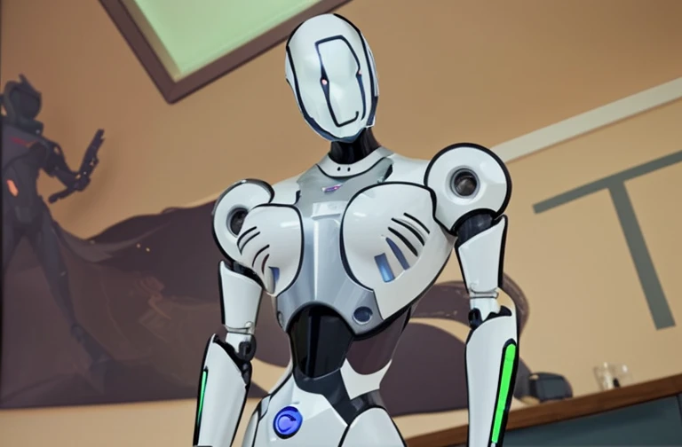 "Create an ultra-realistic image of a futuristic humanoid robot inspired by the style of the 'Project Zeta' series. The robot should wear a dark, sleek trench coat with a hood that partially covers its head. The design should include metallic, polished surfaces with intricate mechanical details, and glowing blue eyes. The robot stands upright, looking directly at the viewer with an intense and focused gaze. The background should be dark and slightly misty, with subtle lighting that highlights the robot's features, adding a sense of mystery and depth."