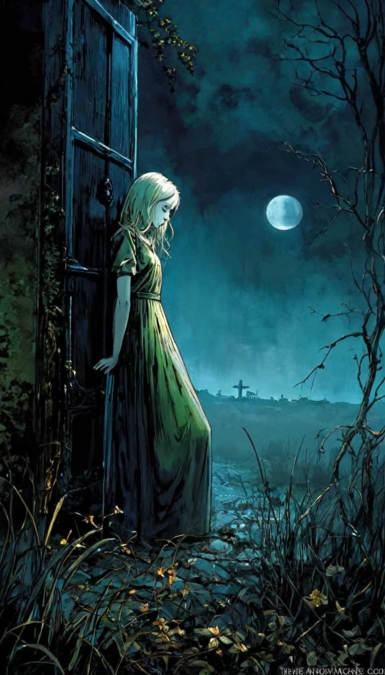 Alone at night I feel so strange I need to find All the answers to my dreams When I sleep at night I hear the cries What does this mean? I shut the door and traveled to another home I met an older man, he seemed to be alone I felt that I could trust him He talked to me that night "Lad, did you know a girl was murdered here?" "This fatal tragedy was talked about for years" Victoria's gone forever Only memories remain She passed away, she was so young Without love, without truth There can be no turning back Without faith, without hope There can be no peace of mind As the night went on I started to find my way I learned about a tragedy A mystery still today I tried to get more answers But he said, "You're on your own" Then he turned away and left me as I stand there all alone He said, "You'll know the truth As your future days unfold, unfold" Without love, without truth There can be no turning back Without faith, without hope There can be no peace of mind Now it is time to see how you died Remember that death is not the end But only a transition, art inspired by Bill Sienkiewicz and Dave McKean
