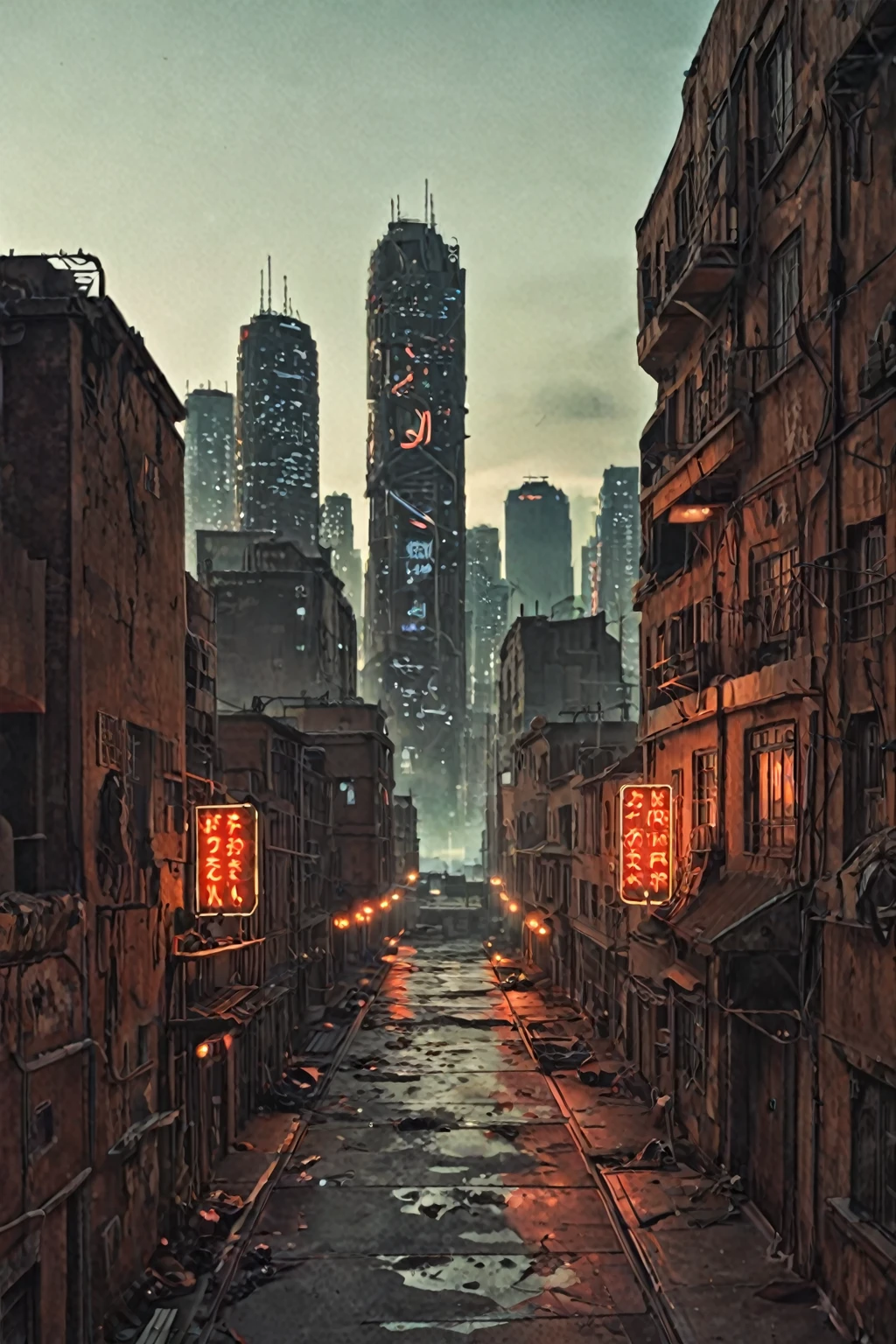 Create a video scene set in a dystopian, futuristic city similar to the one in 'Ghost in the Shell.' The scene focuses on a tall, abandoned building with broken windows and a dilapidated exterior, shrouded in darkness and lit only by distant neon lights. The camera captures a wide shot of the building, emphasizing its height and eerie atmosphere. Suddenly, a shadowy silhouette, resembling a ninja, makes a swift and agile leap from the rooftop. The figure is barely visible, moving with incredible speed, and the scene conveys a sense of stealth and danger as the ninja disappears into the night