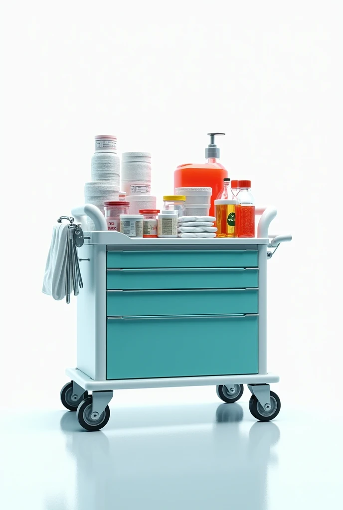 2D hospital emergency cart on a white background