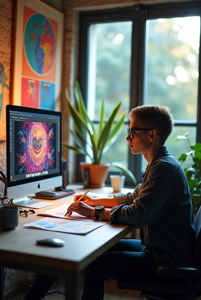 A person who is designing something on a computer