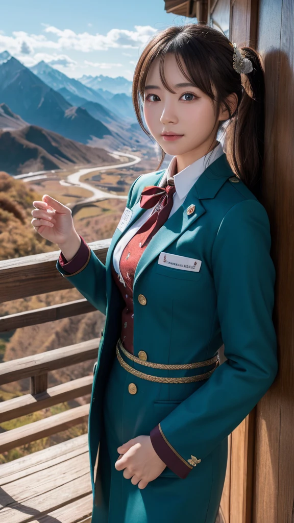 Super detailed, High resolution, Super detaileded, highest quality, wonderful, highest quality,Integrated 8K wallpaper, cinematic lighting, stewardess、20-year-old、Japanese、in mountain