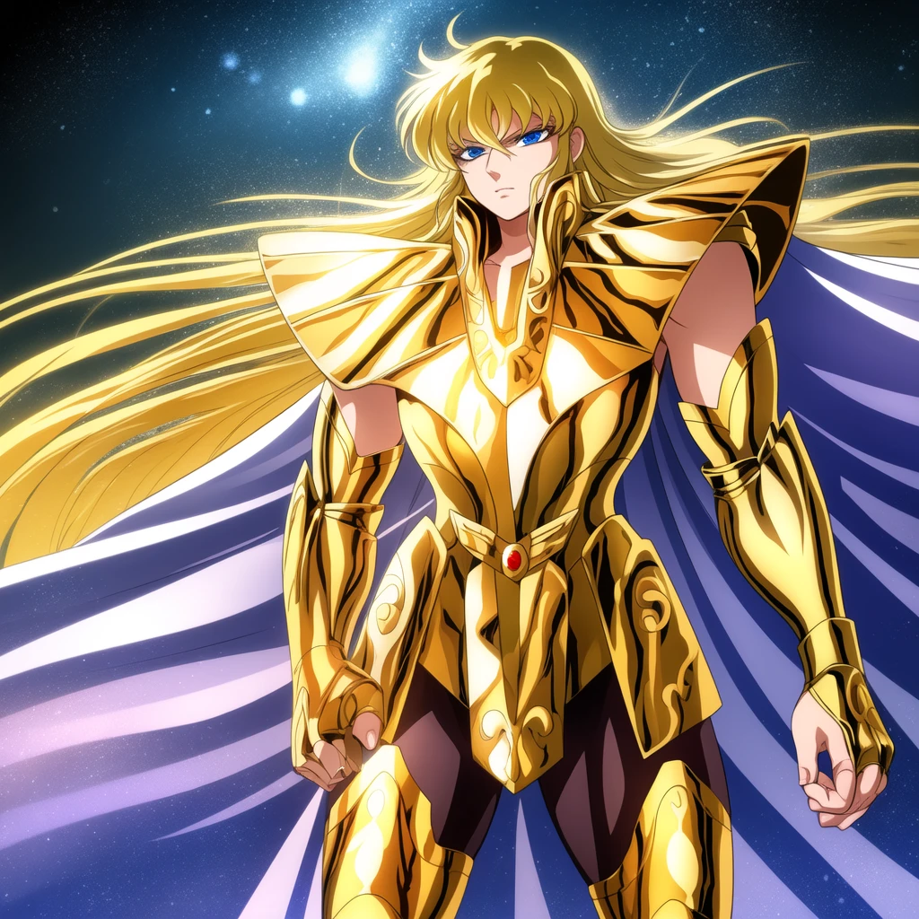 masterpiece, best quality, highres, 1 boy, alone, Virgo Shaka, /(Saint Seiya/), (open_eyes:1.5), perfect anatomy, detailed background,
BREAK full golden virgin armor (gold armor:1.5), outdoors, standing in a field, meditating, ultra detailed, 
BREAK clean skin, flawless complexion, perfect hands, perfect fingers, detailed hands, well-proportioned fingers, focused face, detailed face, perfect face, perfect nose, perfect eyes, blue eyes, visible lips, clean face, perfect blonde hair, serious expression, centered, upper body shot from head to chest.