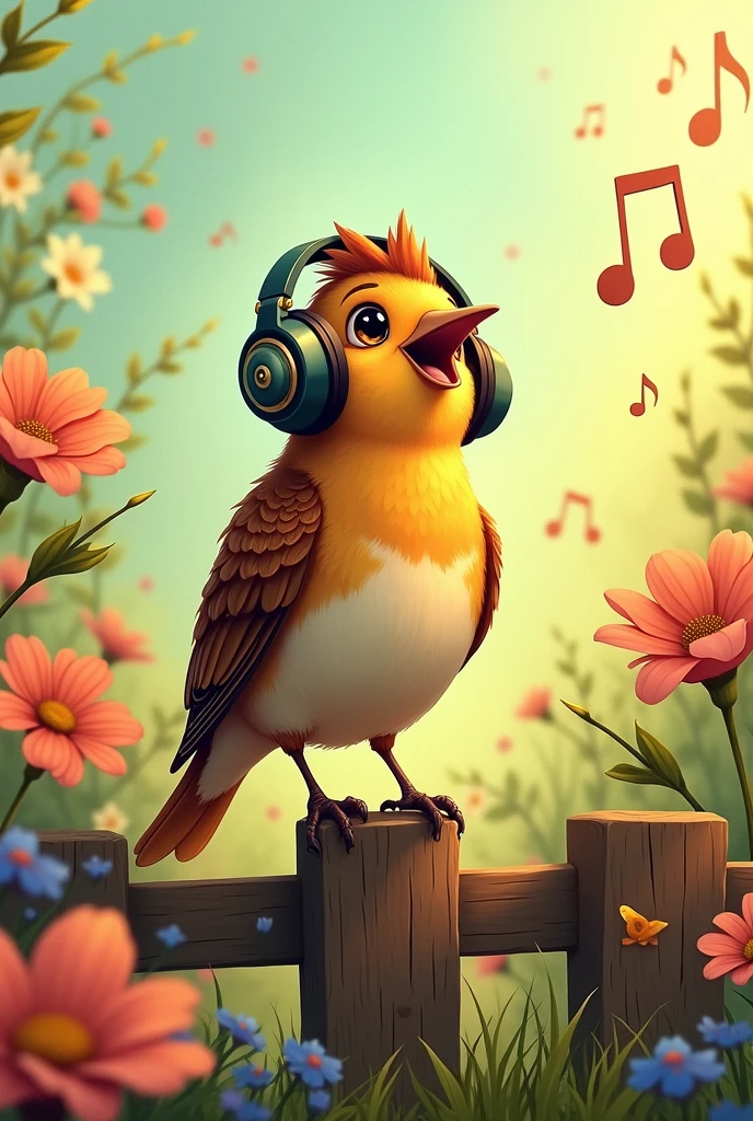 Sparrow with headphones