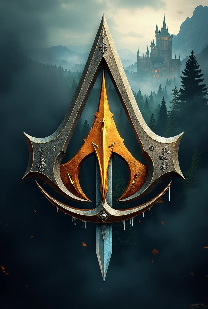 An image that includes the symbols of three video games: Assassin's Creed, world of warcraft, the image must be stretched vertically
