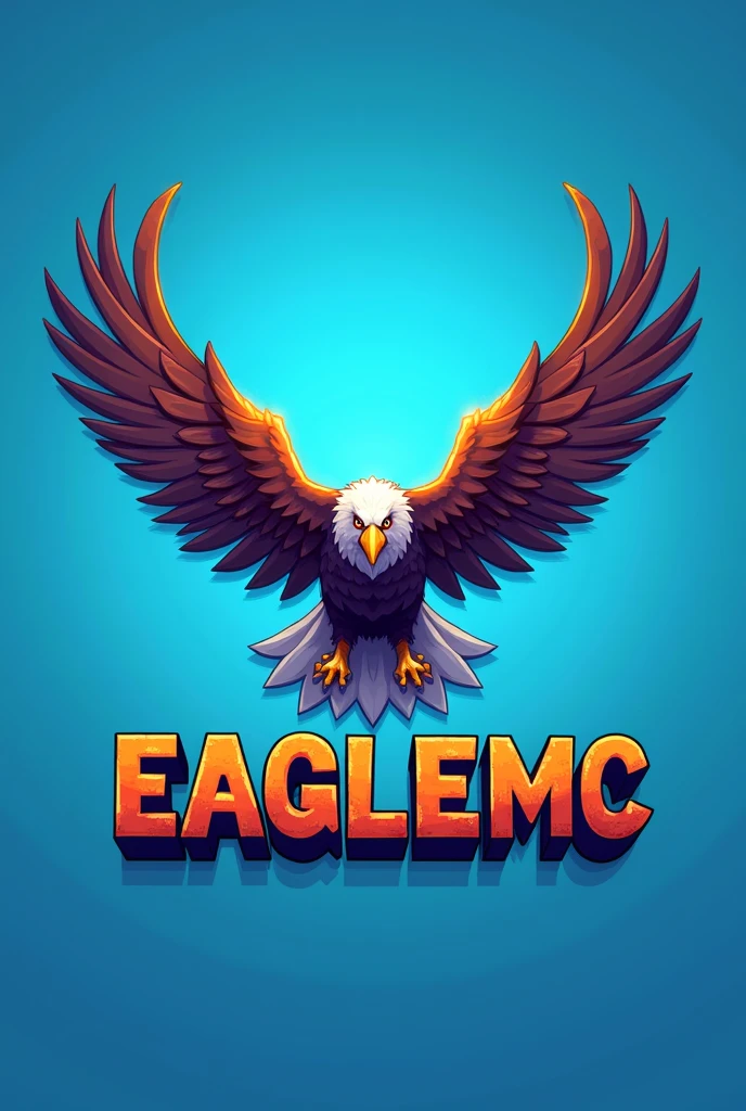 Create a logo for a Minecraft server called EAGLEMC, the main theme of which should be an eagle, the background should be blue and the server name should be included in it