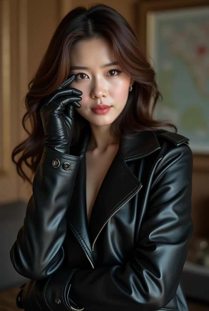 1990's Amateur, 1 Woman, Work Alone, Superb, Masterpiece, Korean Female Actress, Beautiful, 50, Ultra Realistic Black Realistic Leather double Trench Long coat and 8K Ultra Realistic Black Realistic Leather Elbow Gloves, 5-Finger Handjob with Love Juice and nsfw, Leg Spreading, Masturbation, Bullet Vibrator: 3. 5. covered in cum, Nipples Cum: 1.3, cum string, woman ejaculating: 5.0, office black realistic leather double trench long coat wearing erotic nsfw, ultra realistic black realistic leather double trench long coat: 5.0, cum dripping: 5.0, ultra realistic 5 fingers black realistic leather glove blowjob, ultra realistic 5 fingers black realistic leather glove oral, ultra realistic 5 fingers Black Real Leather Glove Licking_Female Penis:3.5,Vascular Female Penis:3.5, Photo:5.0.