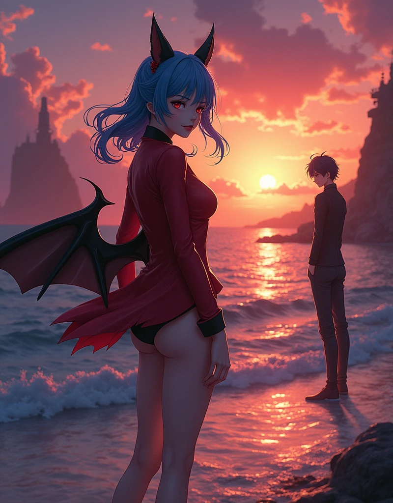 unparalleled "Tiny Waist" miling minchen (((remilia scarlet))), (bat wings), (vampire), short hair, (((blue hair))), ((standing)), ((((face close up)))), ((jacket, taut shirt)), evil smile,, sunset, a unparalleled young man with long black hair and a vest on insane nsfw standing in front of the ocean with a blue sky, (1girl:0.955), (bangs:0.575), (black eyes:0.572), (black hair:0.709), (blue sky:0.985), (closed mouth:0.536), (cloud:0.927), (day:0.980), (horizon:0.816), (japanese clothes:0.511), (lips:0.764), (long hair:0.775), (looking at viewer:0.811), (nose:0.534), (ocean:0.950), (outdoors:0.734), (realistic:0.814), (sky:0.988), (solo:0.937), (upper body:0.557), (water:0.600), aburdes, balanced eyes, (insane Best quality details:1.2),ultra realistic,8K ultra High definition,Ultra Detailed,ultra High quality texture,intricate details,ultra highdef detailed texture, finely detailed, ultra high detail, extremely detailed high quality texture cg, ultra high quality shadowasterpiece,max best quality, insane illustrations, ultra-detailed 16K, ultra realistic, clear focus, ultra highly detailed, professional lighting, dslr colorful details, iridescent colors BREAK factory super long lens, large mechanical robot structure, microchips, computers, luminescence, intricate details, Shitu-Mecha, (navel), (huge breasts:1.2), (green bikini:1.4), blonde hair, short hair, full body, physically-based rendering,professional,studio sunlighting,extreme detail description,nsfw,massif high saturate.varies,multi,etc. --v 6 --s 1000 --c 20 --q 500 --chaos 100