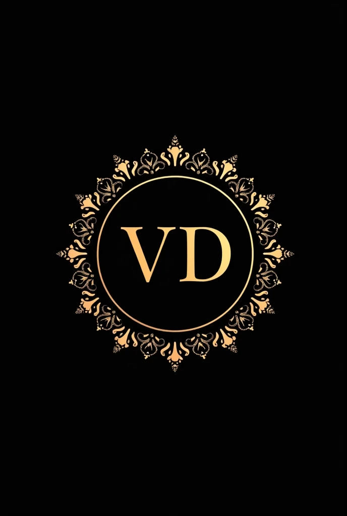 Make me a logo that says Boutique Donde Vargas and above the initials VD on a black background and the letter in gold. All within a golden circle