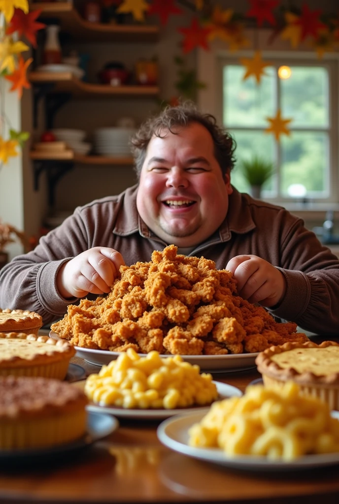 An obese person eating food

