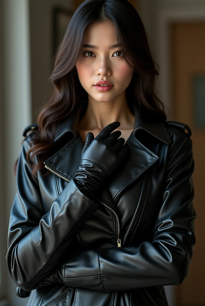 1990's Amateur, 1 Woman, Work Alone, Superb, Masterpiece, Korean Female Actress, Beautiful, 50, Ultra Realistic Black Realistic Leather double Trench Long coat and 8K Ultra Realistic Black Realistic Leather Elbow Gloves, 5-Finger Handjob with Love Juice and nsfw, Leg Spreading, Masturbation, Bullet Vibrator: 3. 5. covered in cum, Nipples Cum: 1.3, cum string, woman ejaculating: 5.0, office black realistic leather double trench long coat wearing erotic nsfw, ultra realistic black realistic leather double trench long coat: 5.0, cum dripping: 5.0, ultra realistic 5 fingers black realistic leather glove blowjob, ultra realistic 5 fingers black realistic leather glove oral, ultra realistic 5 fingers Black Real Leather Glove Licking_Female Penis:3.5,Vascular Female Penis:3.5, Photo:5.0.