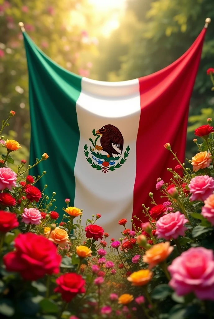 Mexican flag with colorful roses