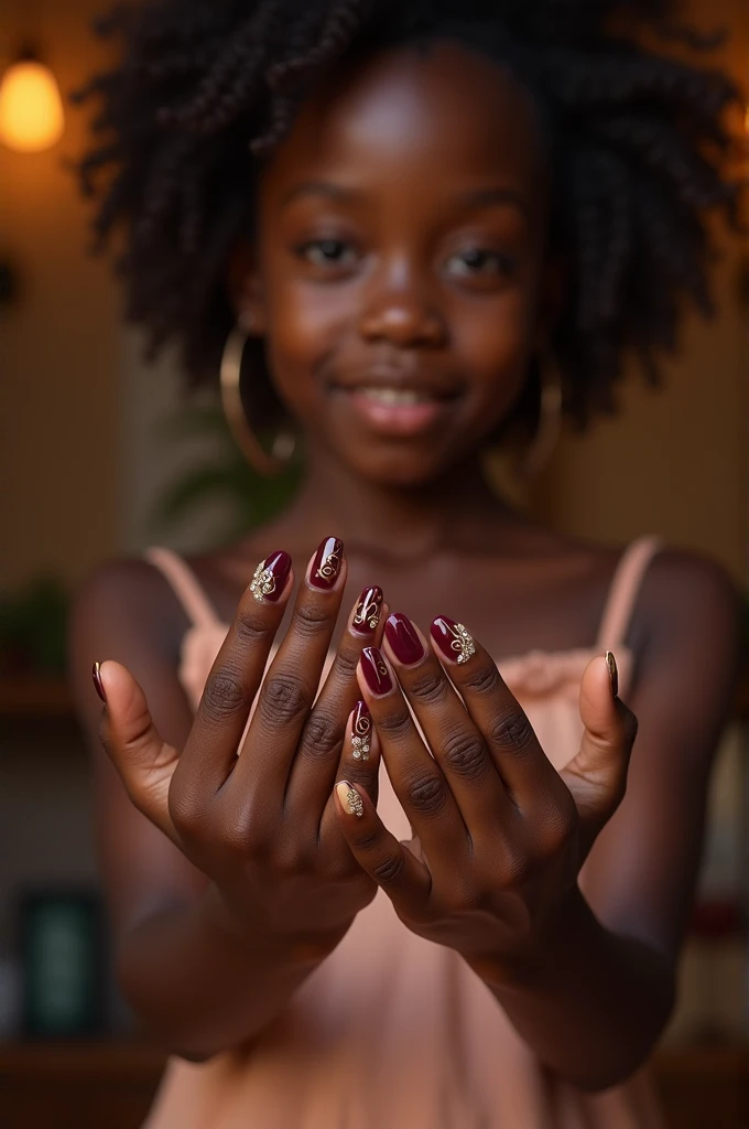 Realistic dark skinned girl's fingernails