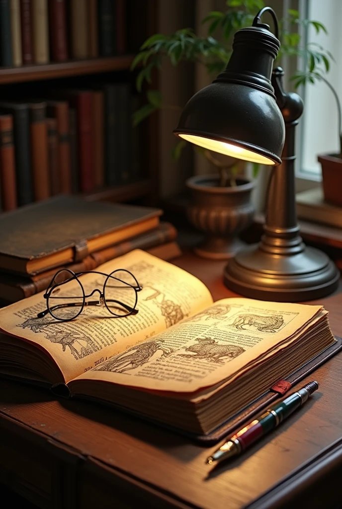 Boken ,glasses and pen 