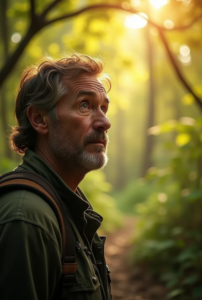 the same man from the previous image turns to look at something behind him ,foreground