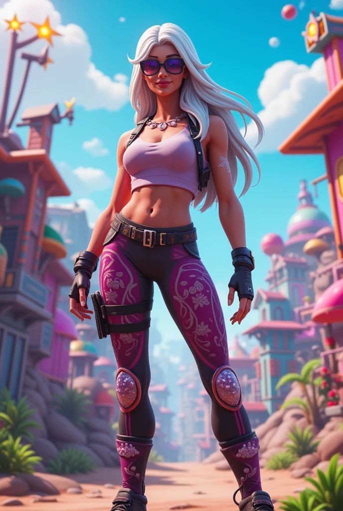 fortnite sexy girl legging pants glasses white hair full body