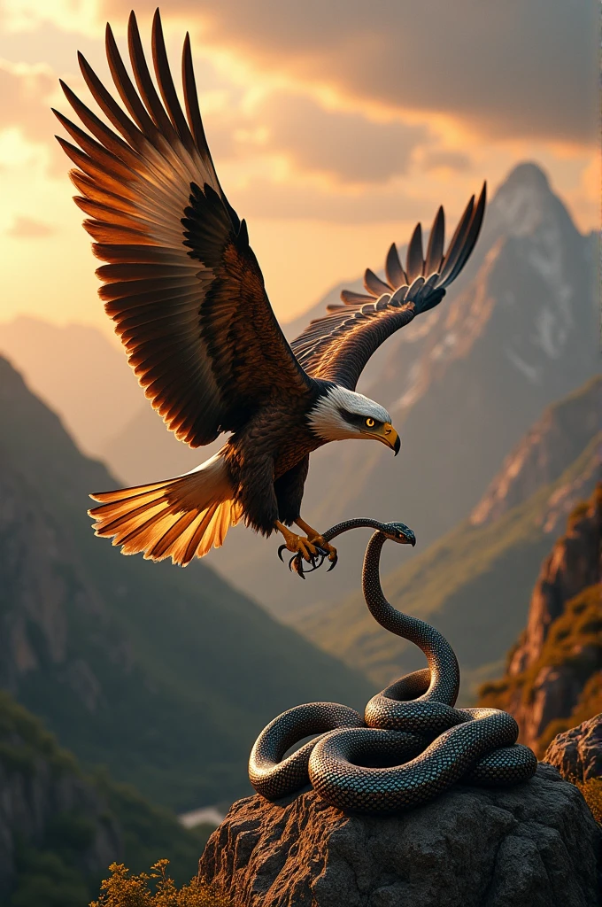 Eagle devouring a royal snake