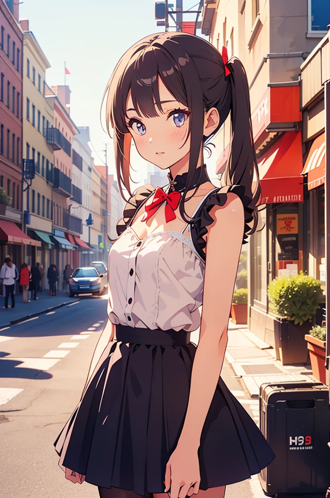 (best quality:1.2), (highest quality:1.2), (perfection:1.1), (flawless:1.1), urban street, 1girl, (1.2), short height, fashionable outfit, modern clothes, twin tails hair, small breasts, (best quality eyes:1.1), highly detailed, 8k, best quality resolution, (most beautiful upscale:1.1)