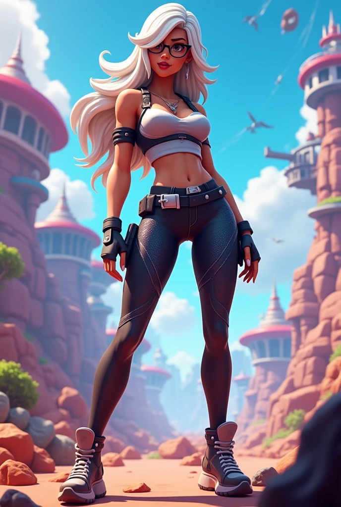 fortnite sexy girl wear legging pants glasses white hair full body