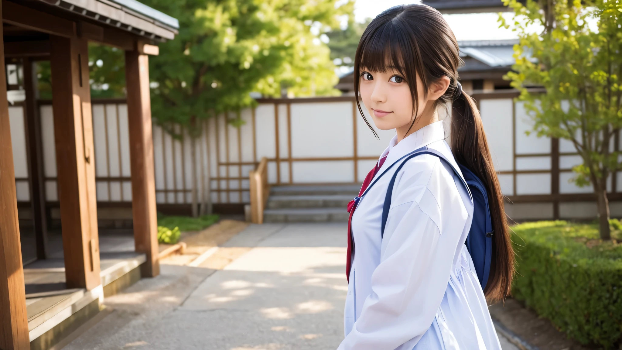 Top quality, beautiful japanese school girl,shi is standing.The whole body is shown.