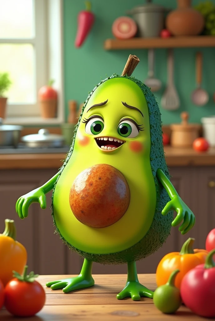 Turn an avocado into a 2D animated character with monster features.