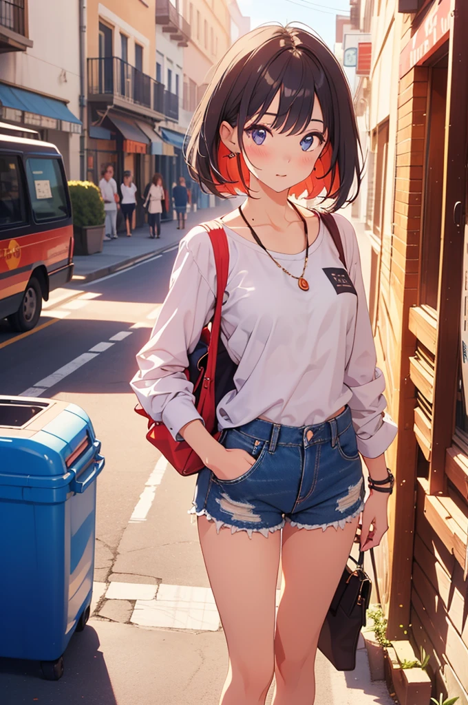 (best quality:1.2), (highest quality:1.2), (perfection:1.1), (flawless:1.1), urban street, 1girl, (li1.2), short height, trendy outfit, beautiful clothes, shirt hair, small breasts, (best quality eyes:1.1), highly detailed, 8k, best quality resolution, (most beautiful upscale:1.1)