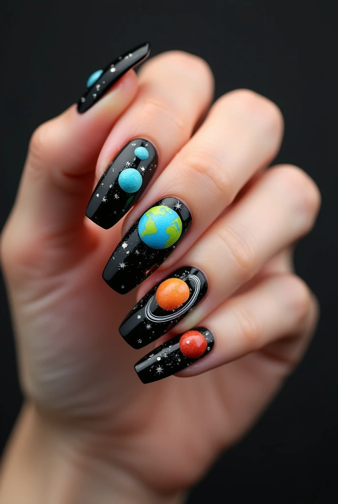 Make me simple nails with 3D Planets