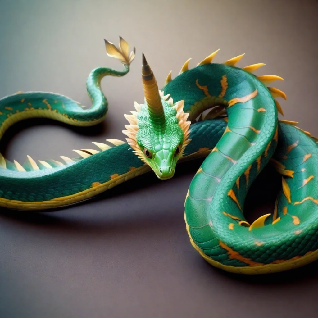 The king of snakes with a crest, has pointed scales from head to tail, (((look at the viewer))), has a green-black color, the most realistic details. Art beyond imagination Realistic surreal image
