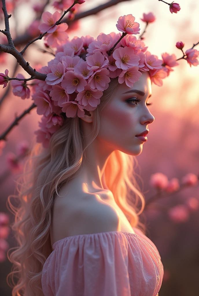 Naked Medusa censored by cherry blossom flowers and a cherry blossom flower crown