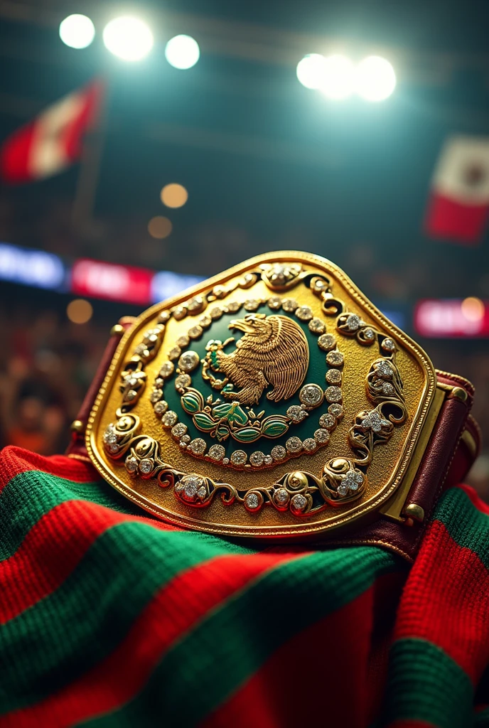 A world boxing belt with a Mexican poncho strap