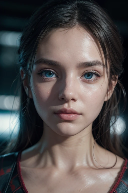 (1 girl:1.3), Alone, (((Very detailed face)))), ((very detailed eyes and face.)))), beautifuls detalles ojos, body parts__, official art, 8k unified wallpaper, Super detailed, beautiful and beautiful, beautiful, masterpiece, Best Quality, original, masterpiece, super fine photo, Best Quality, super high resolution, realistic realism, sunlight, full body portrait, extraordinary beauty, dynamic pose, delicate face, vibrant eyes, (from the front), He wears a Spider-Man suit., Red and black color scheme, spider, fondo muy detallado del ceiling de la ciudad, ceiling, with city views, detailed face, detailed complex busy background, disordered, gorgeous, milky white, very detailed skin, realistic skin details, visible pores, clear focus, volumetric fog, 8k hd, DSLR, high quality, film grain, White skin, photographic realism, lomography, Futuristic dystopian megalopolis, translucent