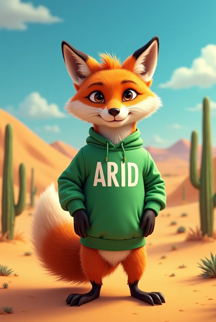 a fox  with a shirt on that says “ARID”