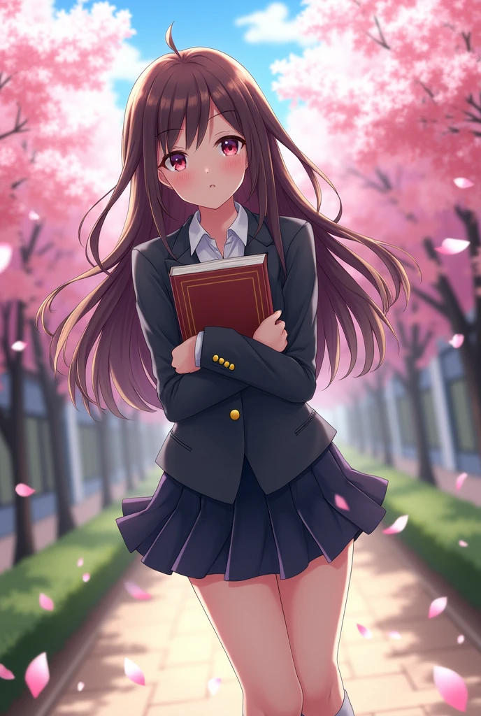 An anime girl wearing a sexy high school uniform 