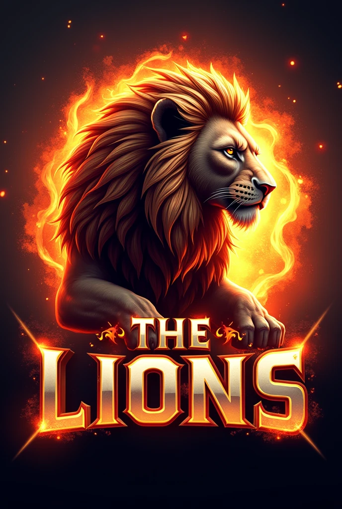 Lion logo with the word 'The Lions' and a Free Fire theme. 