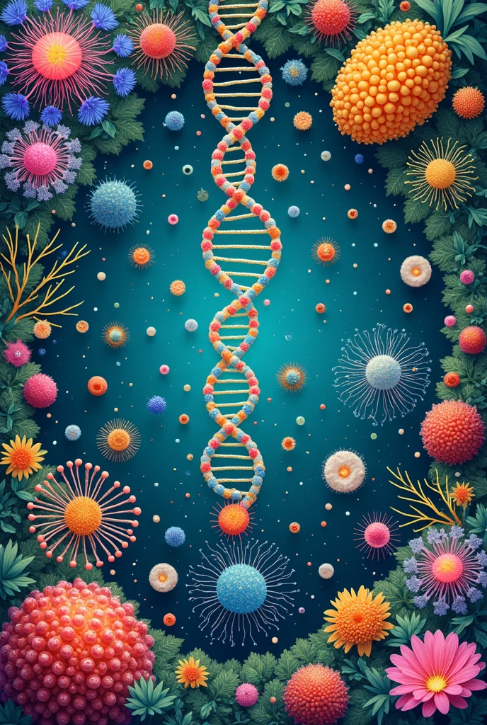 Biology image for a card game with dimensions of 8'7 tall and 5'7 wide
