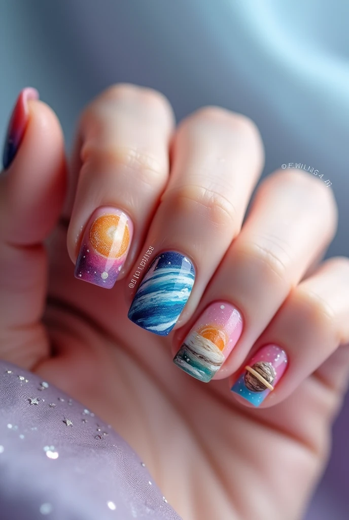 Make me simple nails with 3D Planets
