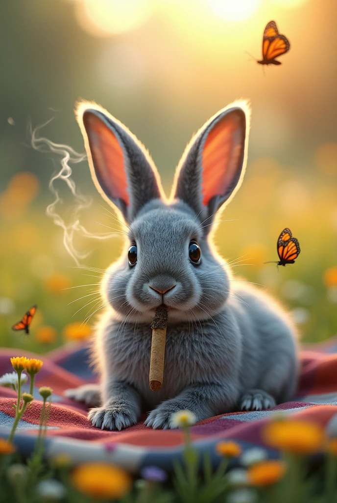 Gray rabbit smoking weed