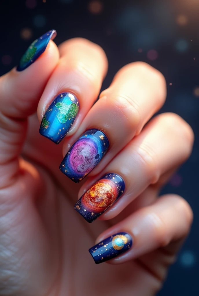 Make me simple nails with 3D Planets
