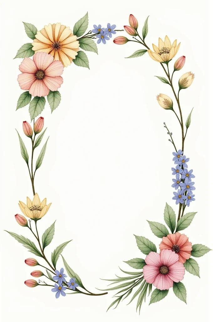 ((best quality)), ((masterpiece)), (detailed), Hand-drawn Wildflower Vignettes: Illustrate small, detailed vignettes of wildflowers arranged in clusters or frames, using fine line art and subtle colors.