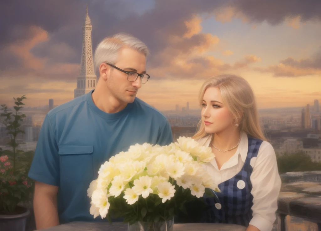 A man in a checkered jacket and a woman in a white shirt