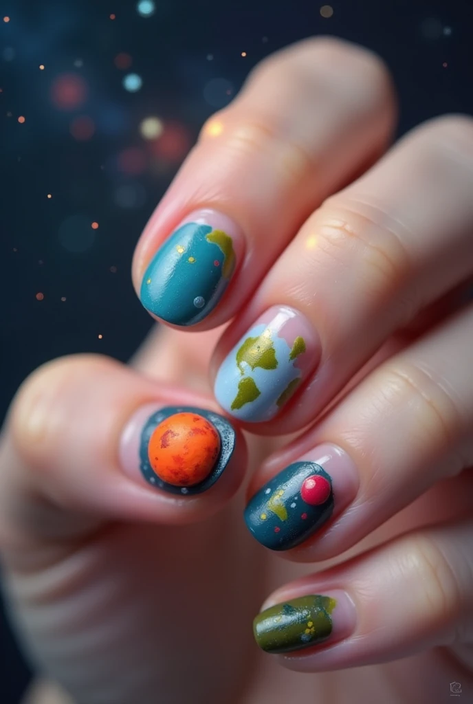 Make me simple nails with 3D planets 