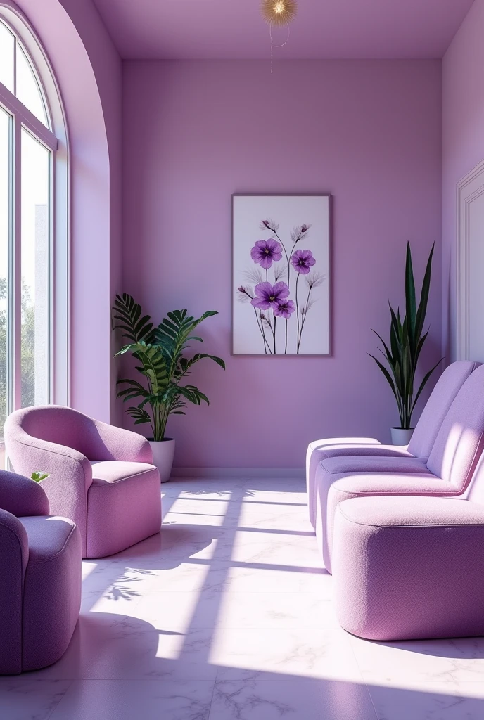 See me a beauty clinic in lilac and purple, without curtains; 