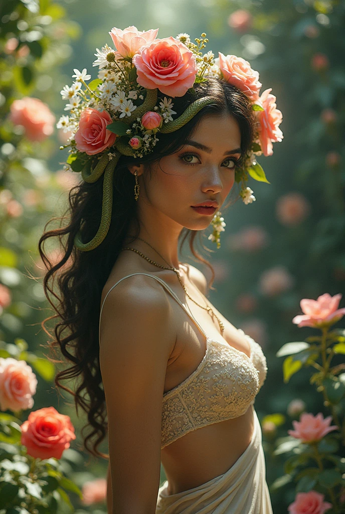 Medusa dressed in flowers