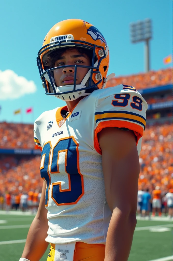 Jungkook from BTS in an American football uniform