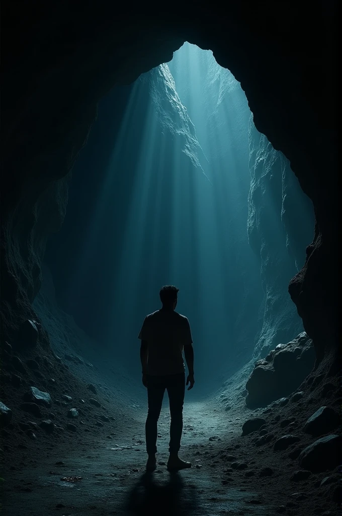 **Arjun realized his life was in danger.**  
    *Arjun’s face full of fear and realization, understanding the deadly situation he’s now in, with the cave’s dark walls closing in.*
