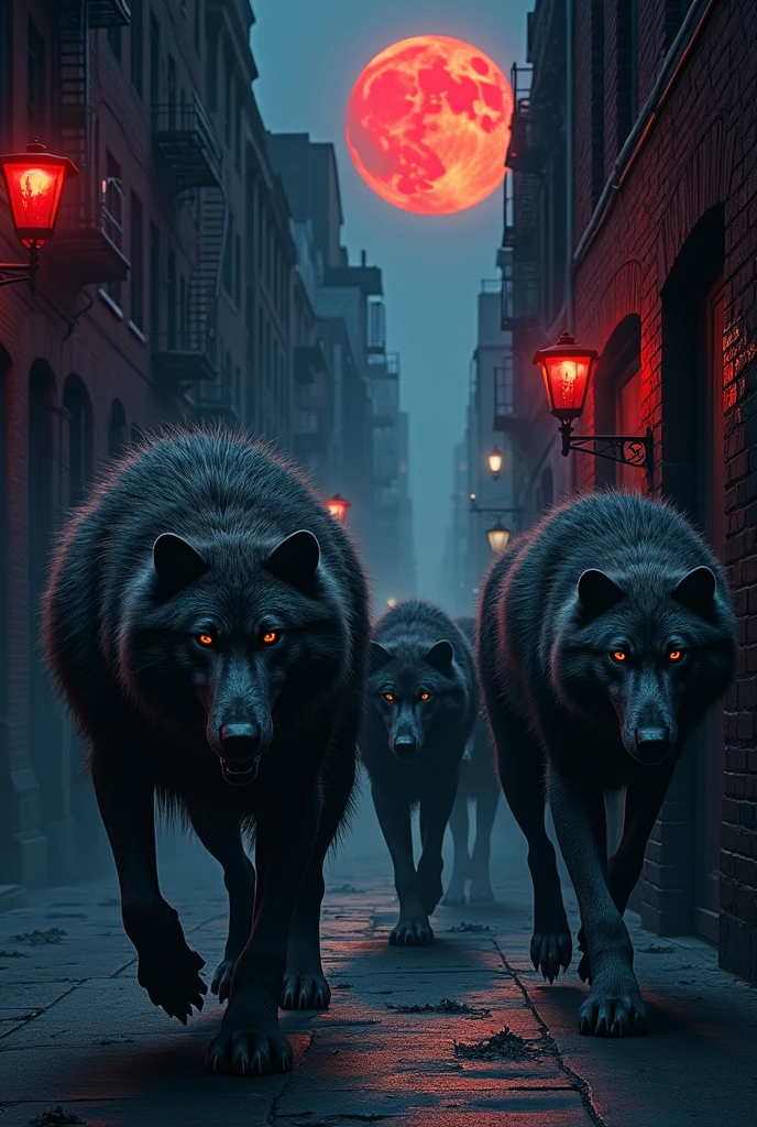 Image
In the dark, shadowy streets of New York City under a blood-red moon, a pack of menacing werewolves prowls
