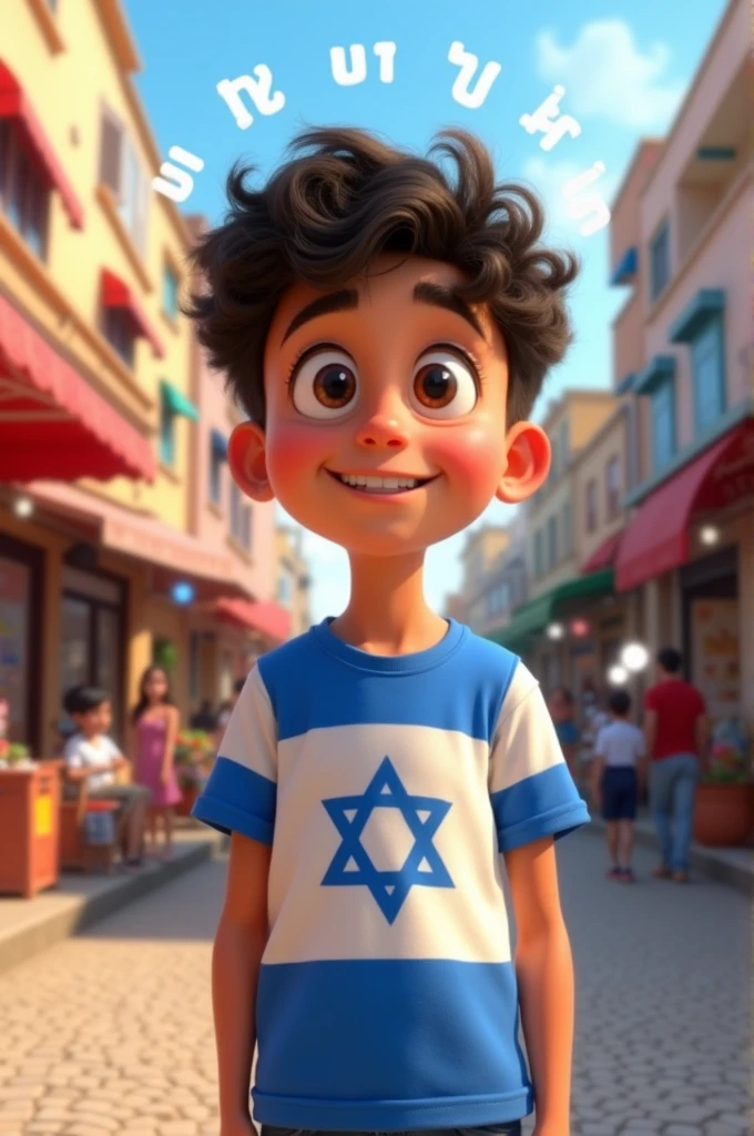 Create an animated image of an Israeli boy introducing himself