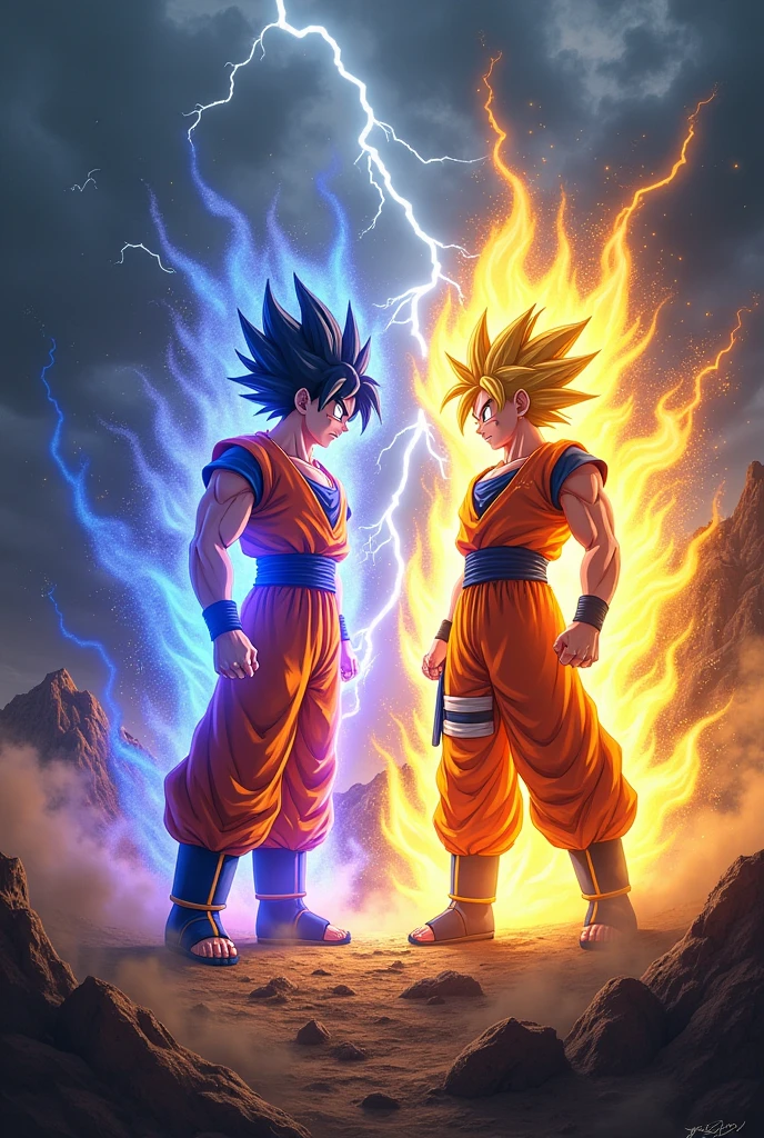Goku super saiyan 7 fighting naruto with matatabi chakra mode