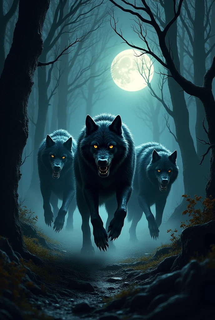 Image
In the dark, shadowy menacing werewolves prowls